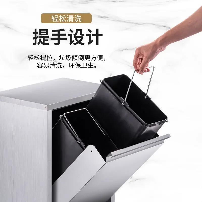 Stainless Steel Recessed Trash Can Household Storage May Kitchen Wall Mounted Rubbish Bin Leak Proof Garbage Can Modern Design
