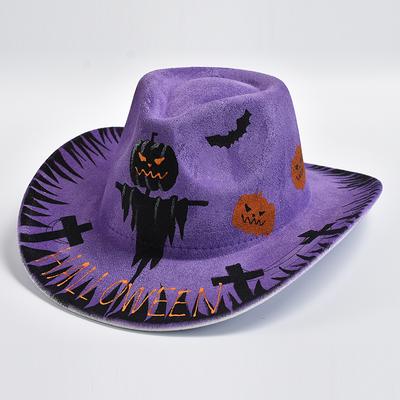NOVÝ ručně malovaný klobouk Fedora pro ženy/muže Halloween Cosplay Party Jazz Klobouky Western Cowboy Hat se zakřiveným okrajem