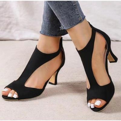 Fashion Summer New Brushed Leather Fish Mouth Sandals Women's Back Zipper Sexy Solid Color Comfortable High Heel Single Shoes Women