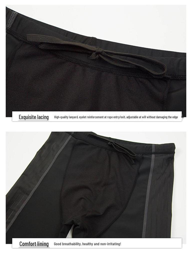 Stylish Men's Quick-Dry Mid-Leg Racing Swim Trunks with Anti-Embarrassment Design for Professional Training