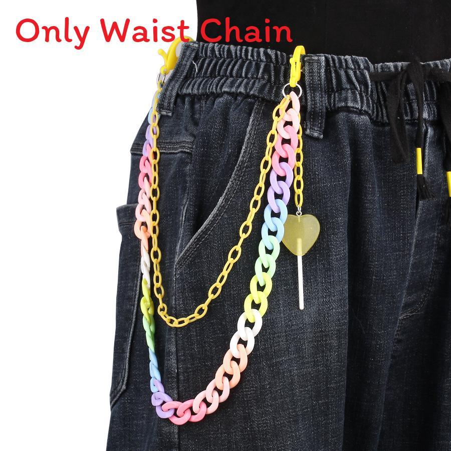 Candy Color Double Layer Resin Belt Chain With Heart Lollipop Decor For Unisex Adults