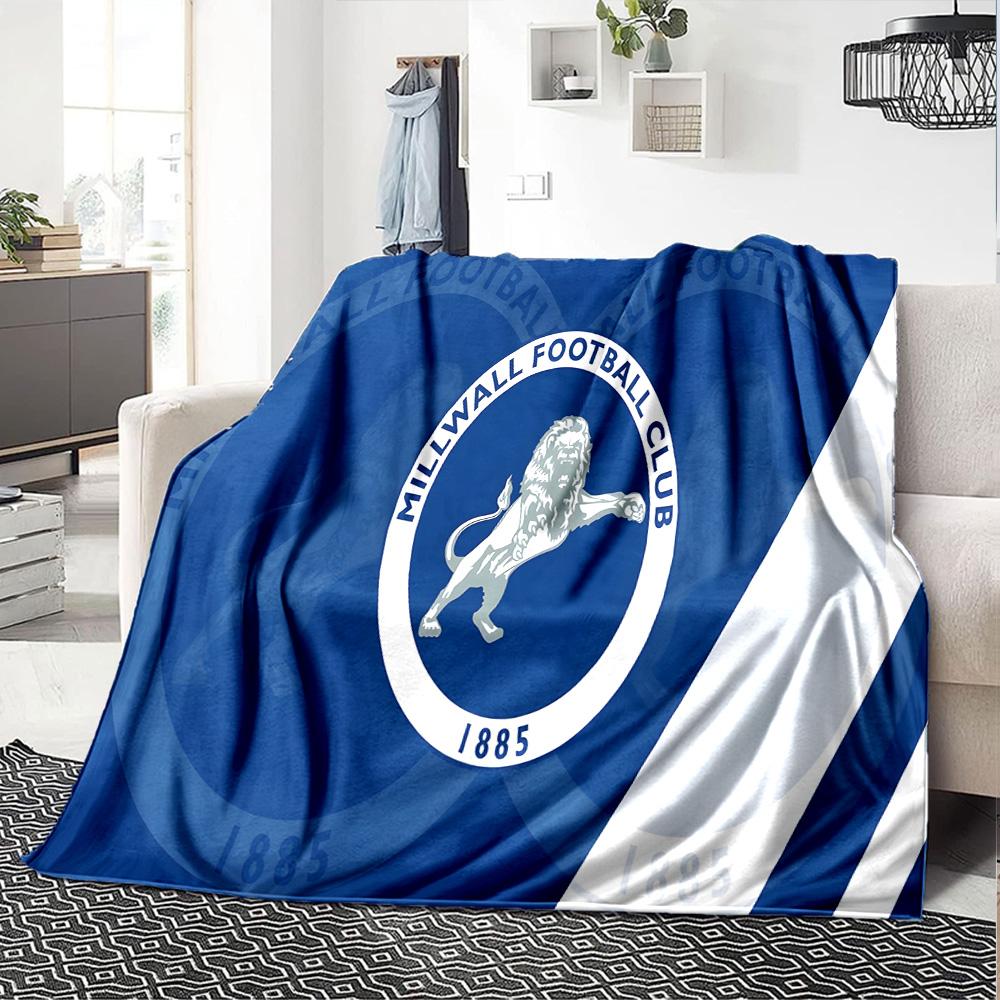 Millwall Fc Crest Design Flannel Blanket, Soft Polyester, Modern Design, All-Season for Camping, Travel, Gifts for holidays or birthdays