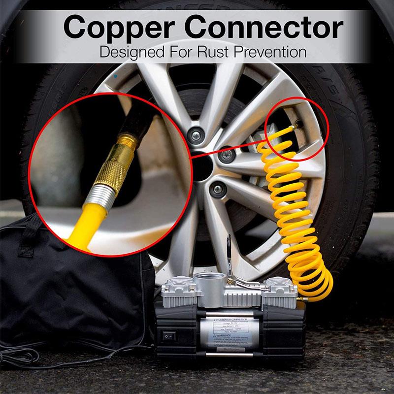 300W 150PSI Inflator Portable Double Cylinder Air Compressor Tire Inflator with LED Flashlight 12V Heavy Duty Tire Inflator