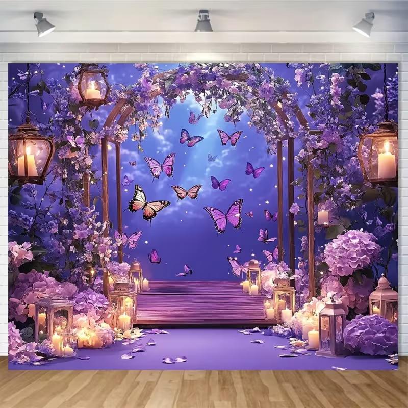 2D Romantic Purple Butterfly Backdrop for Bridal Shower & Valentine's Photoshoot