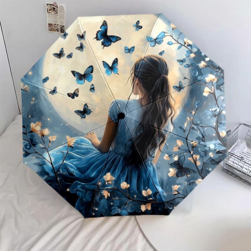 0106 Flower Maiden  pattern, automatic folding umbrella, portable and foldable design, 8 ribs, a Christmas or birthday gift.