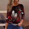 Women's Casual 3/4 Sleeve Halloween Print Round Neck Blouse for Party and Daily Wear