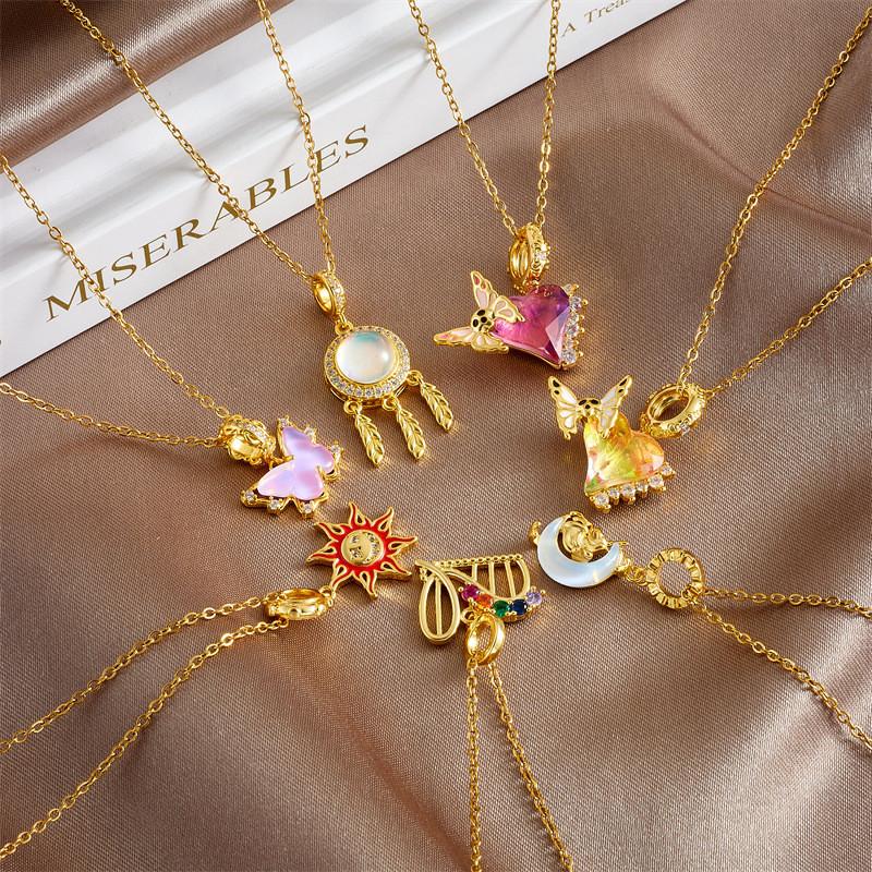 Personality Sun Moon Heart Zircon Pendant Necklace Stainless Steel Fashion Geometric Choker Jewelry Party Gifts For Women Girls
