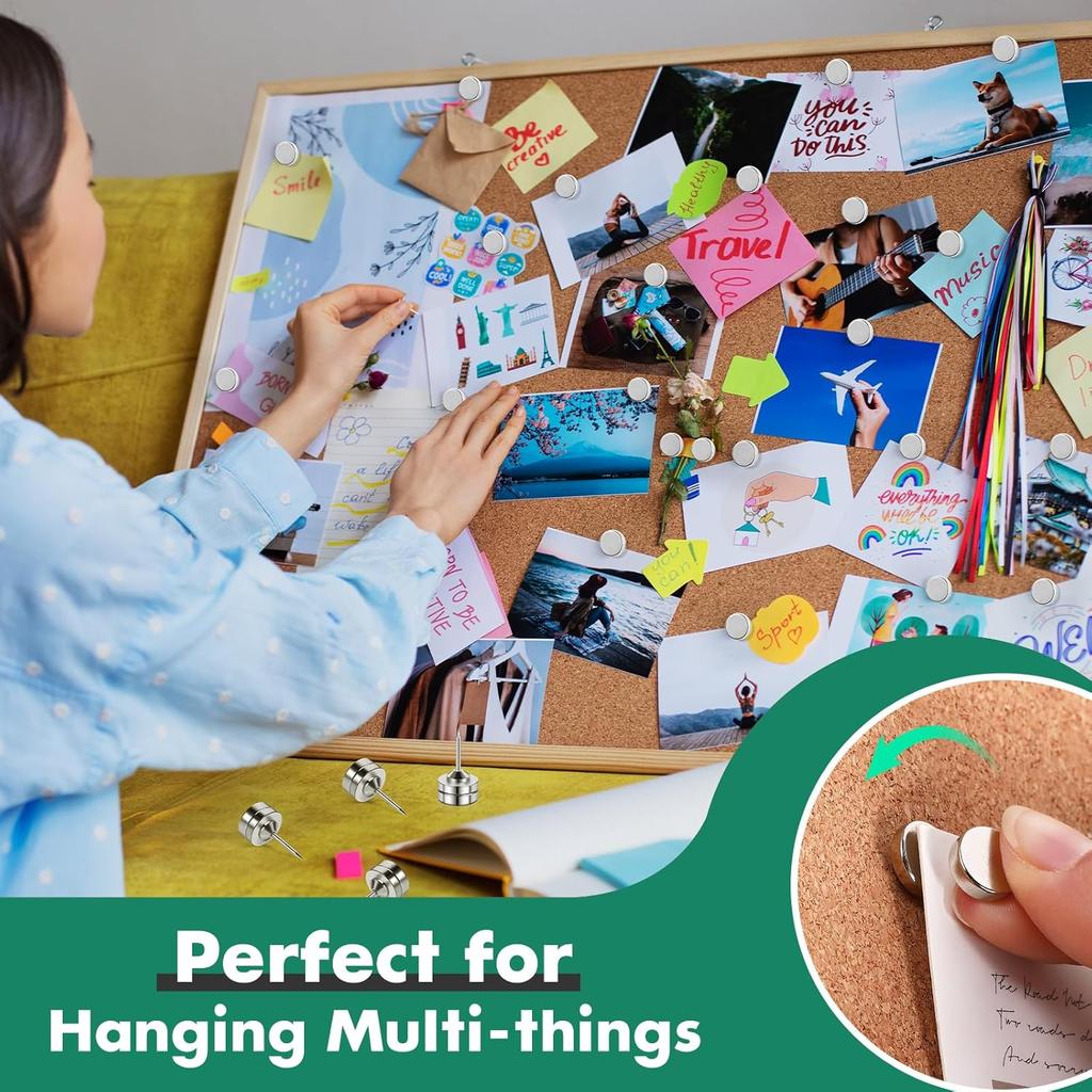 20 Sets Magnetic Push P, Silver Magnetic Tacks, Thumbtacks for Hanging, Poster Hanger, Push Pin Plips, Thumb Tacks for Wall, Push P for Bulletin
