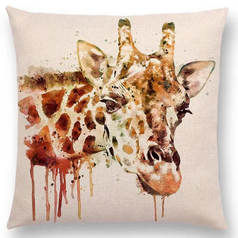 Watercolor Animals Cushion Cover Portrait Head Bighorn Lion Leopard Tiger Bear Eagle Horse Dogs  Home Sofa Throw Pillow Case