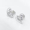 JUSTOP Korean Style Double Heart Zircon Rhinestone Earrings with Hollow Design