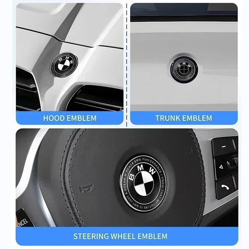 1ks Všechny černé 45mm 74mm 82mm zadní znaky kufru přední znak na kapotu a kufr znak na volant pro BMW M E46 E53 E90 E84 E93 F20 X3 X5 X6