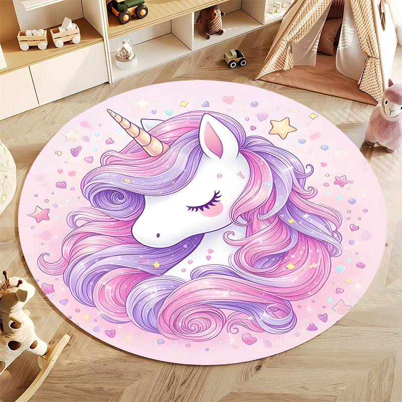 Free Shipping! "Whimsical Unicorn Rug for Children's Playroom Decor" Round Carpet for Home Sofa Bedroom, Gift