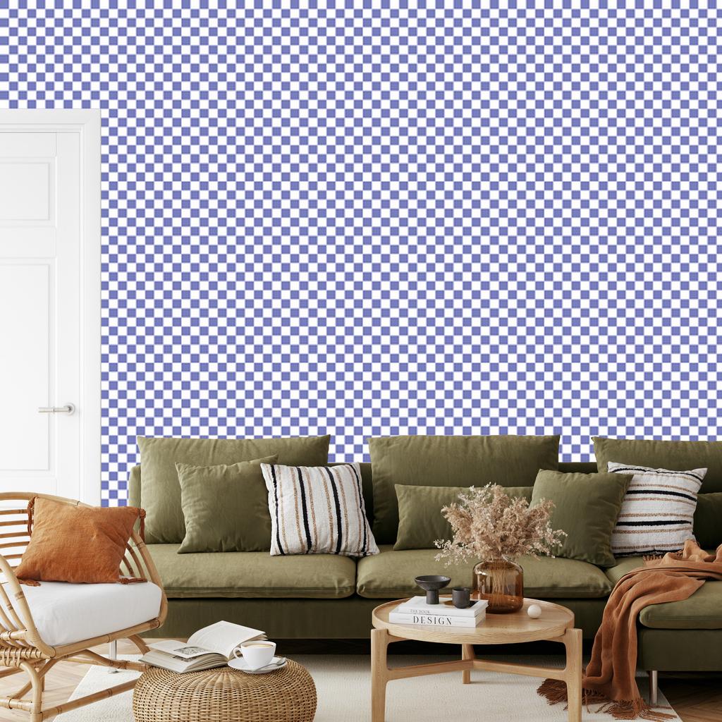 Checkerboard wallpaper blue, center blue for living room and bedroom 50x1000