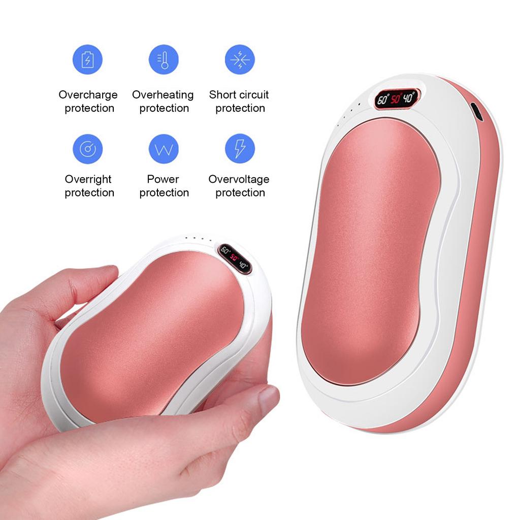 USB Hand Warmer Large Capacity Electric Heater Power Bank LED Flashlight with Temp Display