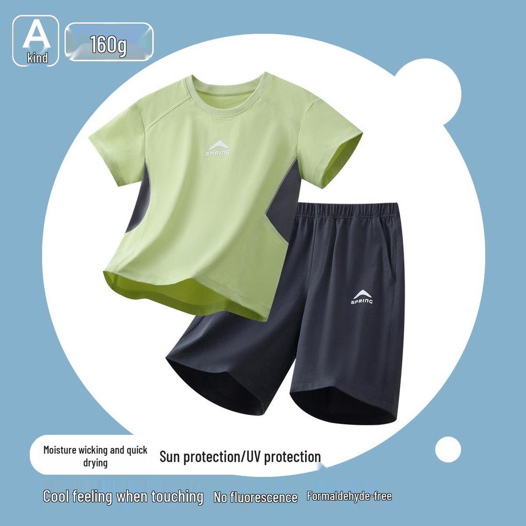 Boys' Summer Quick-Dry Sports Set - Short Sleeve & Shorts, Ice Silk, Lightweight Outdoor Wear