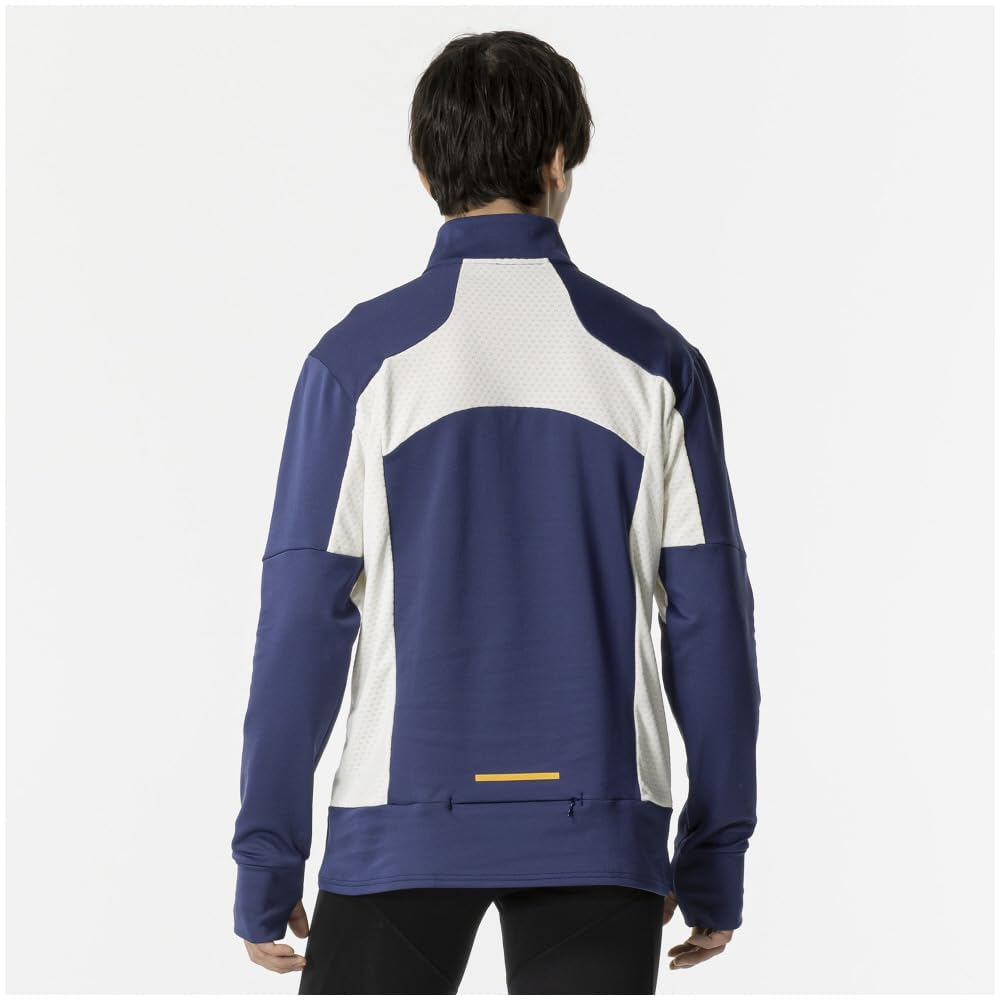 Running Wear Warma Light Half Fleece Reflective Estate Blue [Mizuno] Shirt, Zip, Aurora, Warm, Lining, Stretch, Print, J2MCA505, Men's,