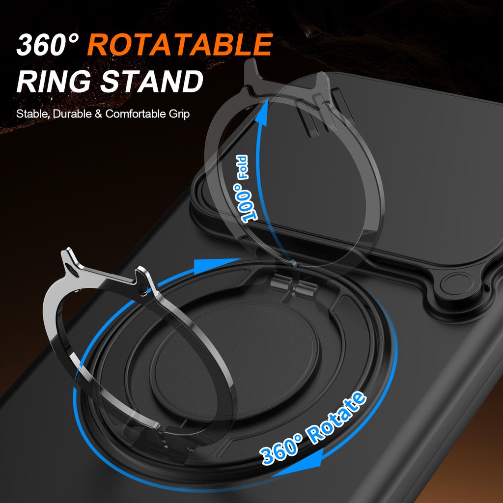 Sliding Camera Lens Protection Armor Case For Xiaomi Poco C85 Redmi 15C 4G 5G Metal Ring Stand TPU Frame Plastic Cover Fundas