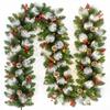 Christmas Glimmer: Garland Set for Tree, Window, and Fireplace with Flocked Leaf Ornaments