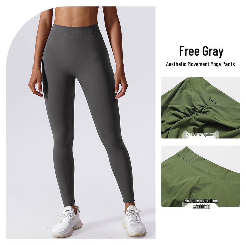 High-Waisted Tummy Control Yoga Pants with V-Waist & Pleated Peach Butt Lifting Design XL
