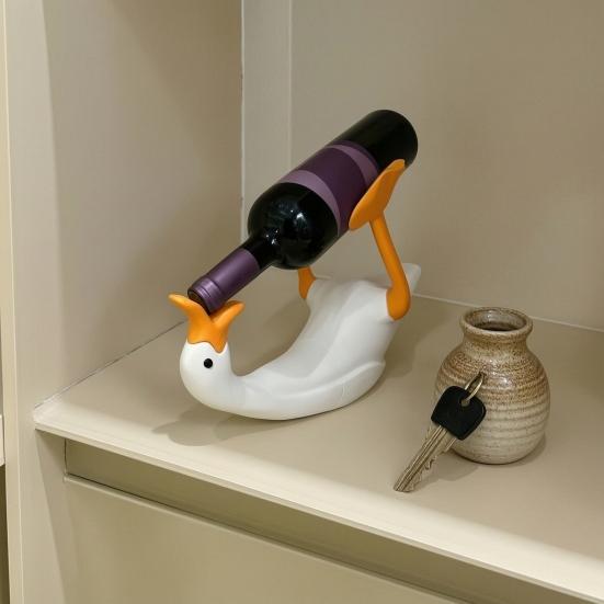 Goose Wine Bottle Holder, 3D Printed White Duck Shape Wine Rack for Standard Bottles, Funny Kitchen Bar Decor, Unique Gift for Wine Lovers