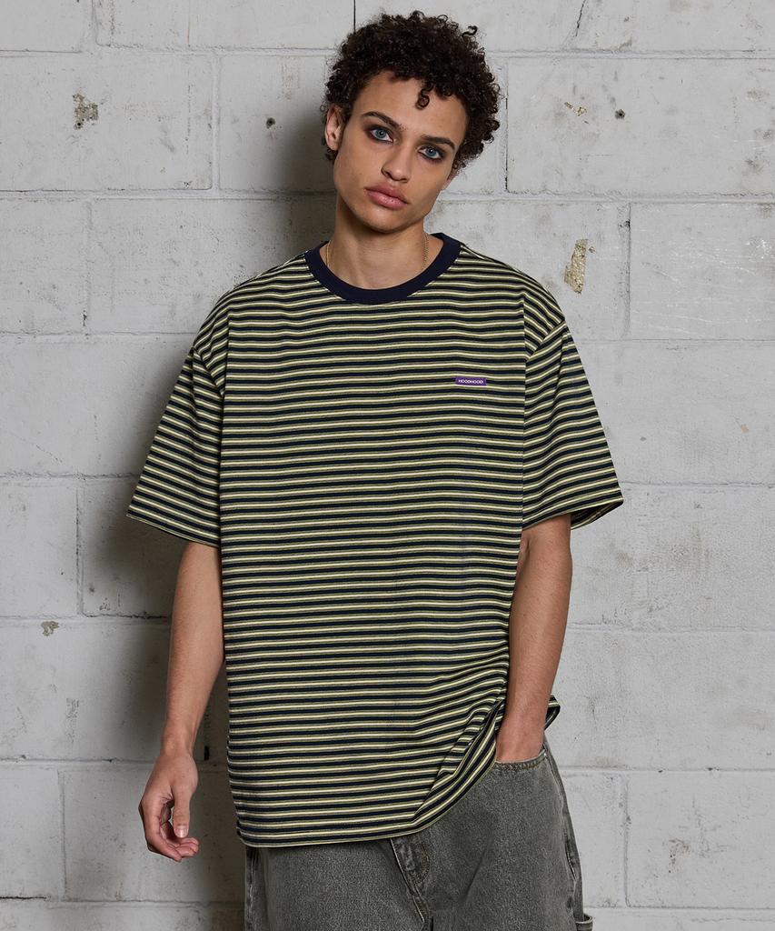 HOODHOOD Logo Stripe Short Sleeve T-Shirt Navy