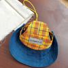 Adjustable Pet Sun Protection Denim Hat Checkered with Ear Hole Dog Fisherman Hat Lightweight Breathable Dog Visor Cap Outdoor
