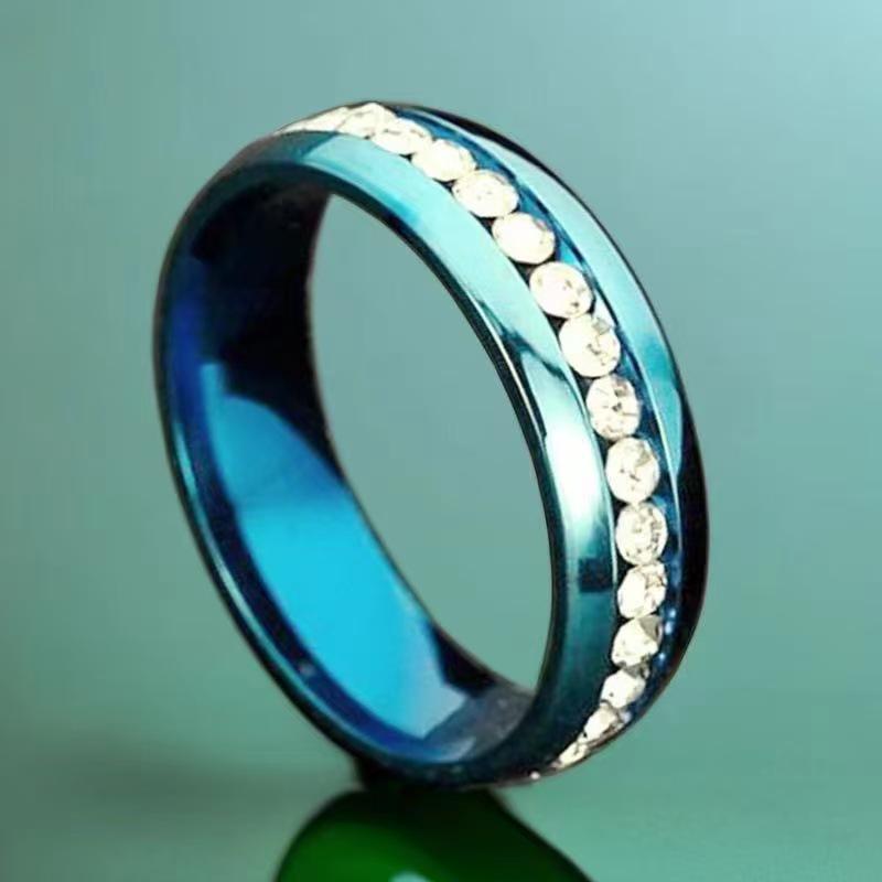 Stainless Steel Ring with Star-Inlaid Diamonds, Fade-Resistant, Titanium Finish
