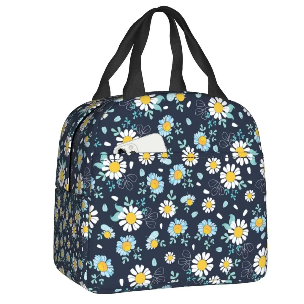 Beautiful Flower Daisy Lunch Bag Chamomile Floral Portable Cooler Thermal Insulated Bento Box For Women Children Food Picnic Bag