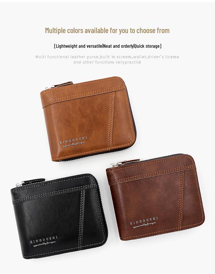 Kingdushi Men's Compact Zipper Wallet: Fashionable, Casual, Large Capacity with Multiple Card Slots