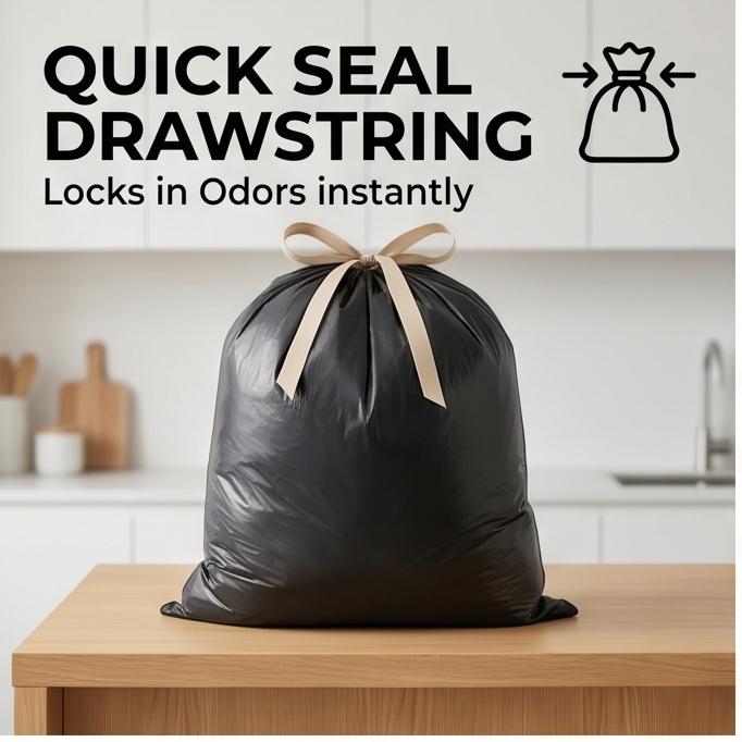 Large Drawstring Trash Bags, Thick Tear-Resistant, Cute Printed, for Kitchen, Home & Daily Use
