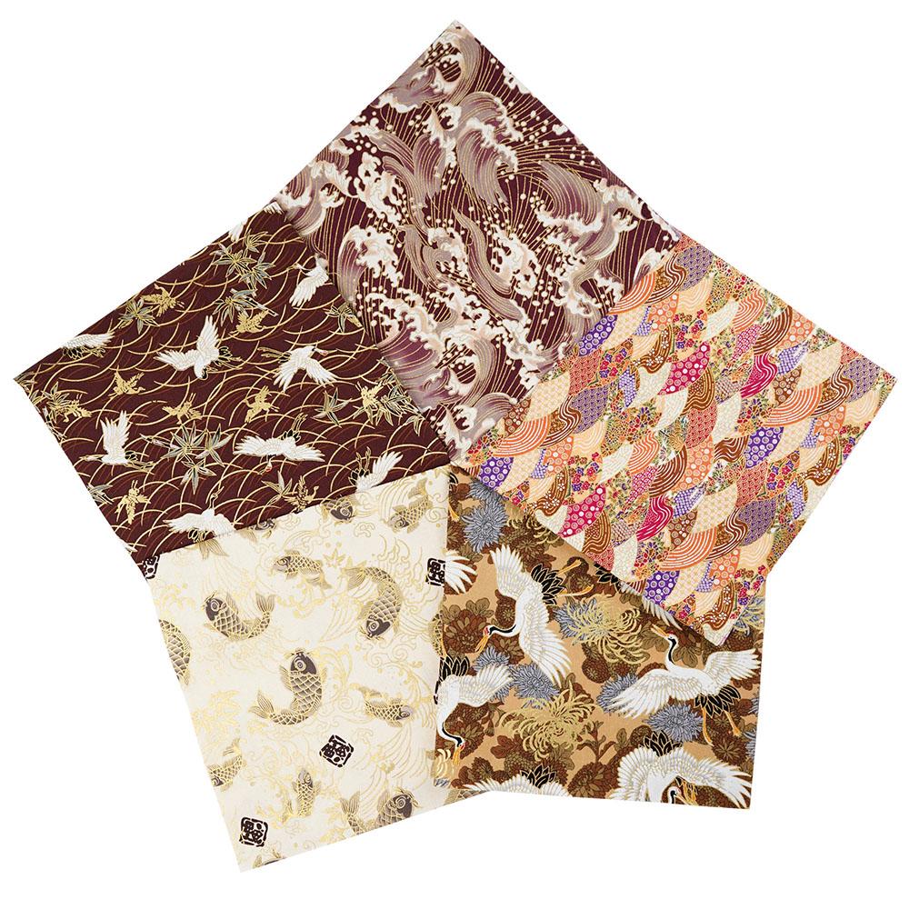 

5pcs 25x25/50x50cm Gold-foiled Japanese-style floral fabric for Headband Making Doll Clothe Skirt Decoration Door Curtain Fabric 5pcs 25x25cm кавовий