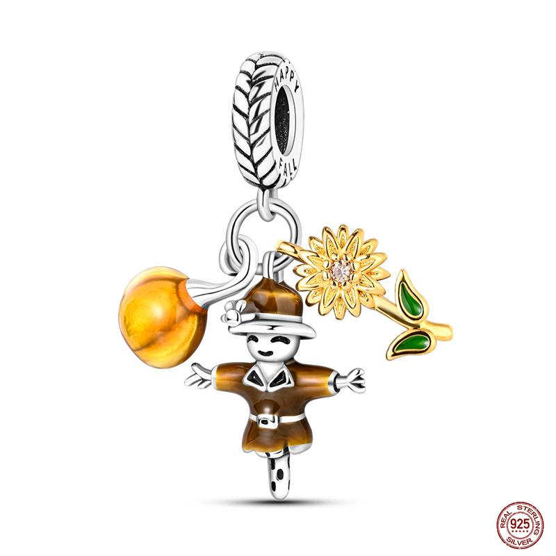 100% Copper Golden Charm Fit Pan Original Bracelet Sunflower Pendants Cross Dangle Pyramid Diy Jewelry Making