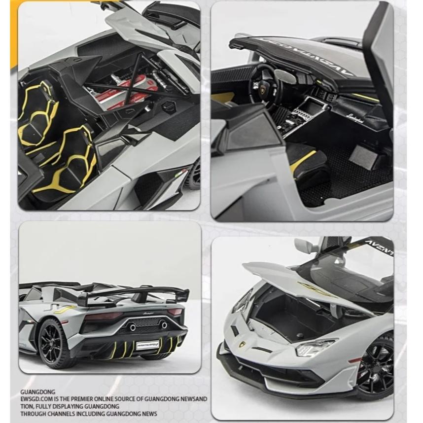 1/24 Scale Lamborghini Aventador SVJ63 Alloy Sports Car Diecast Metal Model Sound & Light Pull Back Childrens Toy Exquisite Decoration
