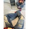 American style high street niche repair ripped jeans male vibe style ripped loose straight couple jeans