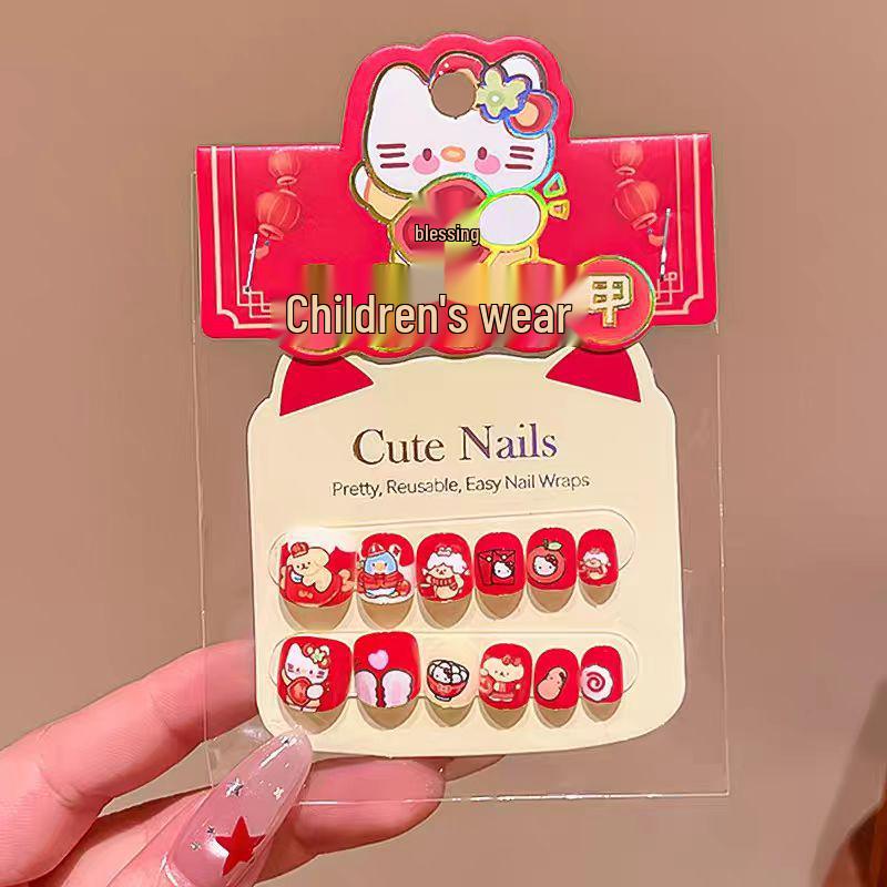 Children's Kuromi New Year Nail Stickers - Self-Adhesive, Festive Wearable Nails