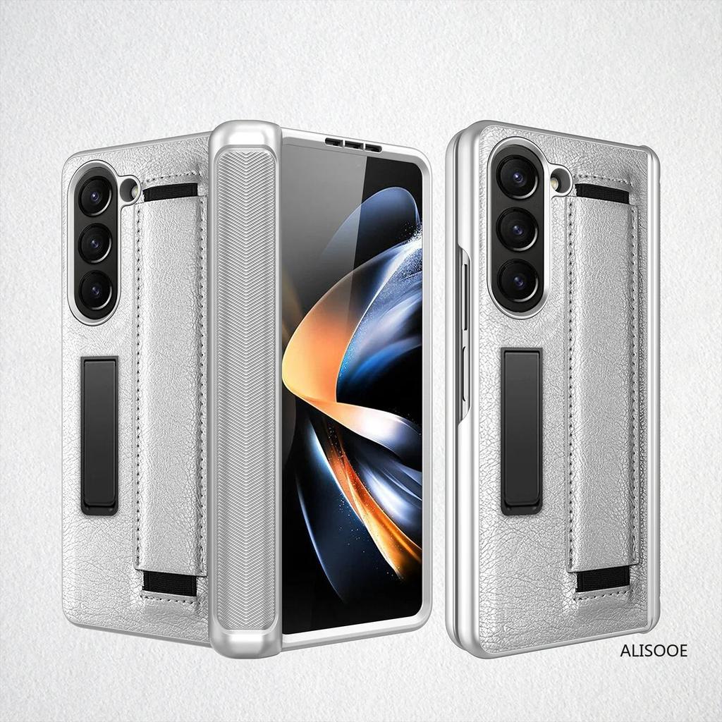 Z Fold 7 6 5 4 Hinge Case for Samsung Galaxy Z Fold 7 6 5 4 Case Wristband Front Glass Wrist Strap Stand Protect Cover Funda