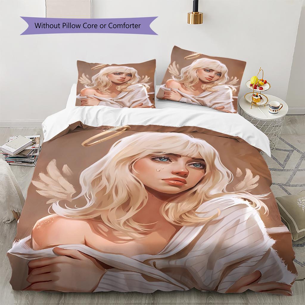 Billie Eilish Pattern Bedding,Quilt Set Quilt Cover Pillowcase Home Birthday Gift (1 * Duvet Cover + 2 * Pillowcase, Without Core)