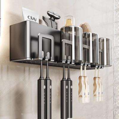 Bathroom Suction Cup Toothbrush Shelf Wall-Mounted Non-Punching Electric Toothbrush Toothpaste Mouthwash Cup Storage Shelf