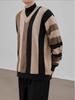 Men's Korean Style Striped V-Neck Autumn/Winter Loose Knit Color Block Pullover Sweater