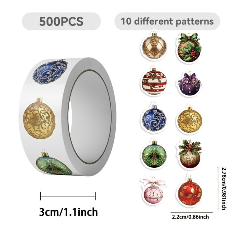 500PCS/Roll Cartoon Christmas Bells Stickers Adhesive Tablet Laptop Phone Decorative Labels Removable