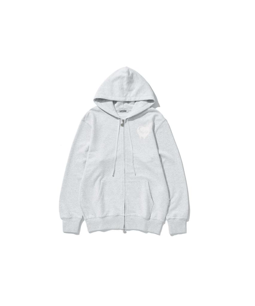 Lotsyou Melting Heart Candy Zip-Up Hoodie Light Gray