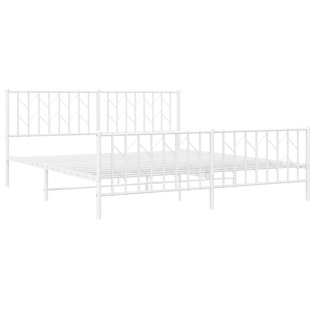 Metal Bed Frame with Headboard and Footboard White 183 x 213 cm
