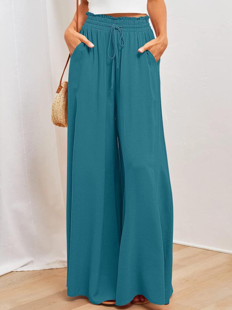 Euro-American Summer Wide-Leg High-Waisted Women's Culottes with Elastic Waistband