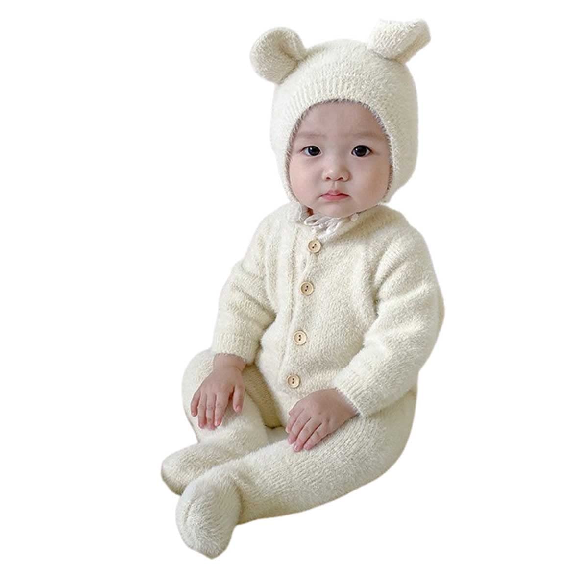 

monoii Kigurumi Bear Baby Romper, Cute Bear Pajamas, Fluffy Baby Clothes, Warm Fleece, Halloween Costume for Boys and Girls, e0188