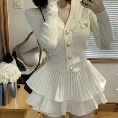 Elegant Dress 2 Piece Skirt Set Office Lady Casual French Knitted Top + Women Party Sexy Mini Skirt Korean Fashion Autumn 2026