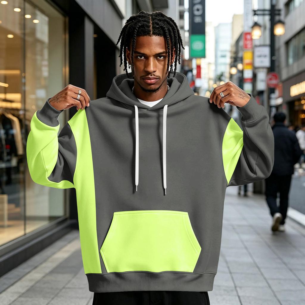 Men's Colorblock Hoodie with Pocket Casual Athletic Pullover