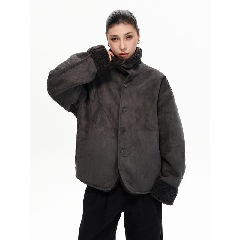 Kisko Winter High-End Reversible Warm Lamb Wool Cotton Jacket for Men and Women, American-Style Loose Casual Suede Jacket