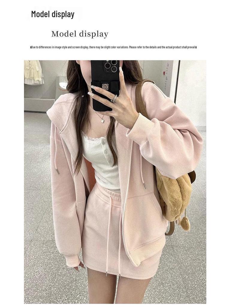 Women's Casual Hoodie Sportswear Set - Versatile Spring Jacket and Short Skirt Korean Style Outfit 2026