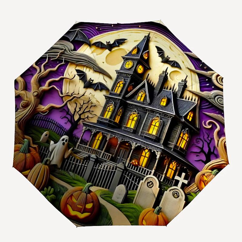 1pc Halloween Haunted House Umbrella - Portable Home Essential, Durable Iron Frame with Rod Structure, Fashion Lovers y250910136