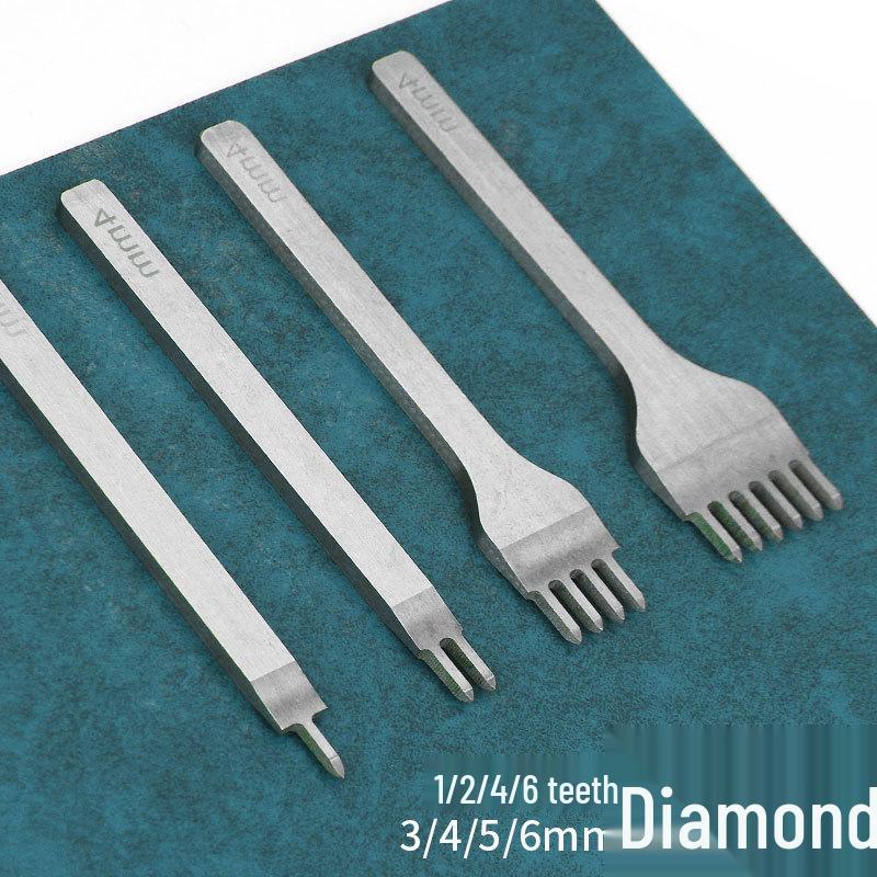 Diamond Chisel Leathercraft Set: Multi-Spec Slanted & Flat Chisels for DIY Leather Stitching (3mm - 6mm) 3mm Full Set [1+2+4+6 Prongs]